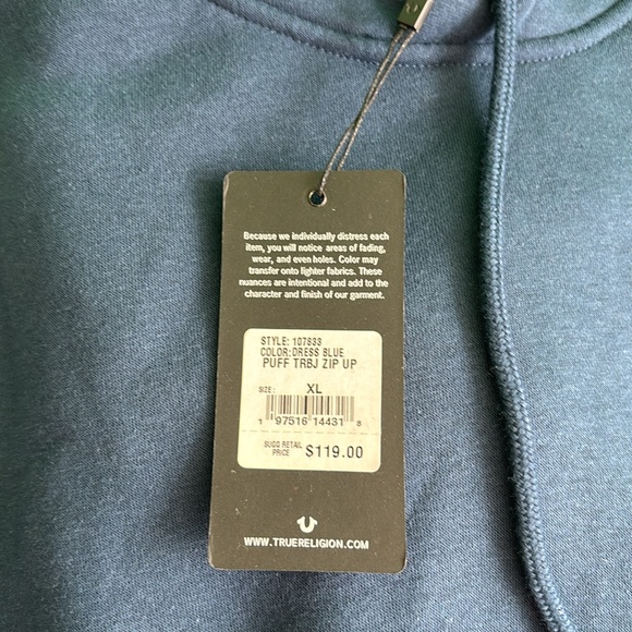 True Religion Brand Jeans Dress Blue Puff Print Pullover Hoodie style 107833 - Picture 4 of 6